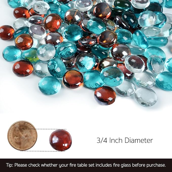 GASPRO 10 lbs Fire Pit Glass for Propane Fire Pit, 3/4 Inch Fire Glass Beads for Fireplace Fire Pit Table, Glass Rocks for Landscaping - White Blue Amber