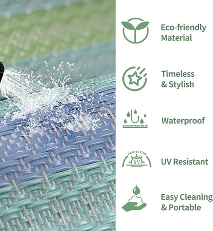 GENIMO Outdoor Rug for Patio Clearance, 6'x9' Reversible Plastic Straw Rugs, Lightweight Waterproof RV Camping Mat for Camper, Balcony, Deck, Backyard, Picnic, LightBlue