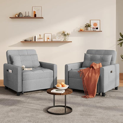 Ahomly Sleeper Sofa Chair Bed, Convertible Sofa Chair 3-in-1, Adjustable Sleeper Chair Pullout Sofa Bed with Modern Linen Fabric for Living Room Apartment Small Space, Grey