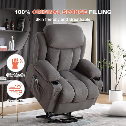 MAHOMICO Power Lift Recliner Chair for Elderly with Vibration Massage and Lumbar Heating, Electric Lift Recliner Single Sofa with Side Pocket, Two Cup Holders and USB Charge Port for Living Room