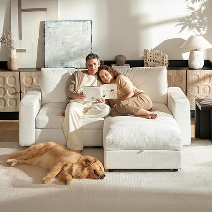 Cloud Couch Sectional 81.1'' Oversized Modular Deep Seat Sofa L Shaped Comfy White Cloud Couch with Washable Cover for Living Room Loveseat with Ottoman