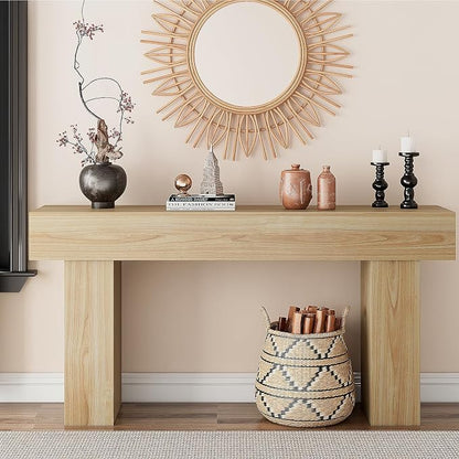 knoworld 63 Inch Long Console Table for Entryway, Farmhouse Wood Rectangular Sofa Table Behind Couch Table, Narrow Entryway Table for Living Room, Entrance, Hallway, Foyer, Easy Assembly (Natural)