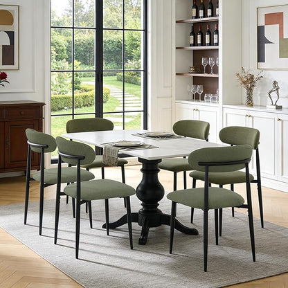FREKEN Modern Upholstered Dining Chairs Set of 6, Mid-Century Metal Frame Linen Fabric Side Chair for Kitchen Dining Room, 350lbs Capacity, Green