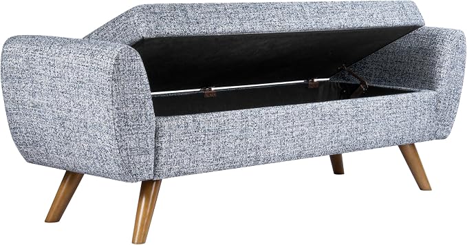 HomePop 60" Modern Storage Bench with Wood Legs - Blue Gray Woven Fabric