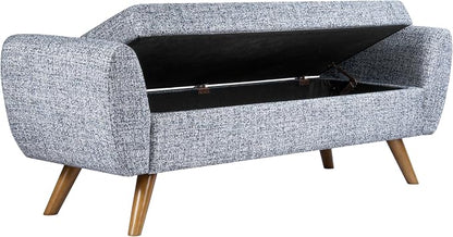 HomePop 60" Modern Storage Bench with Wood Legs - Blue Gray Woven Fabric