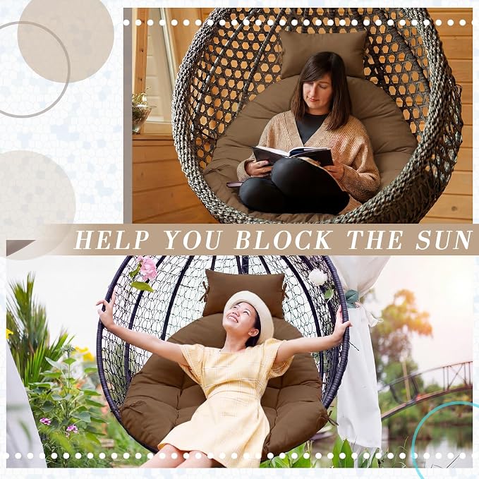 Tudomro Brown Waterproof Egg Chair Cushion with Pillow Filling 2.58 kg Replacement Rocking Wicker Chair Cushion 48" x 32" High Back Hanging Swing Hammock Pad Thicken for Outdoor Patio Garden