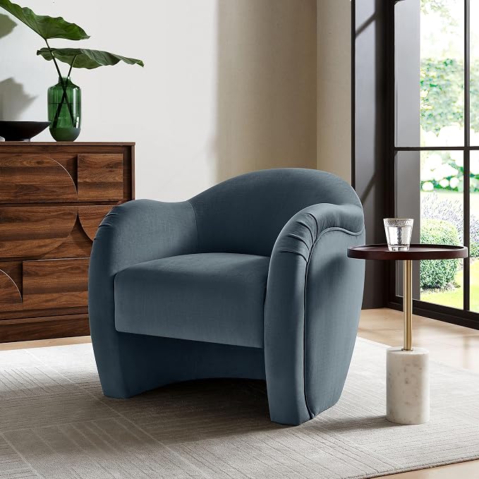 Modway Compose Barrel Chair with Performance Velvet Fabric in Cadet Blue – Upholstered Accent Armchair with Curved Backrest – Cozy Lounge Chair for Reading – Round Comfy Single Sofa Club Chair