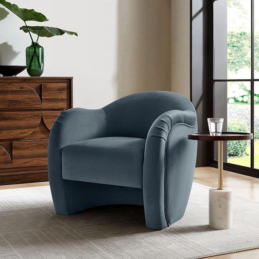 Modway Compose Barrel Chair with Performance Velvet Fabric in Cadet Blue – Upholstered Accent Armchair with Curved Backrest – Cozy Lounge Chair for Reading – Round Comfy Single Sofa Club Chair