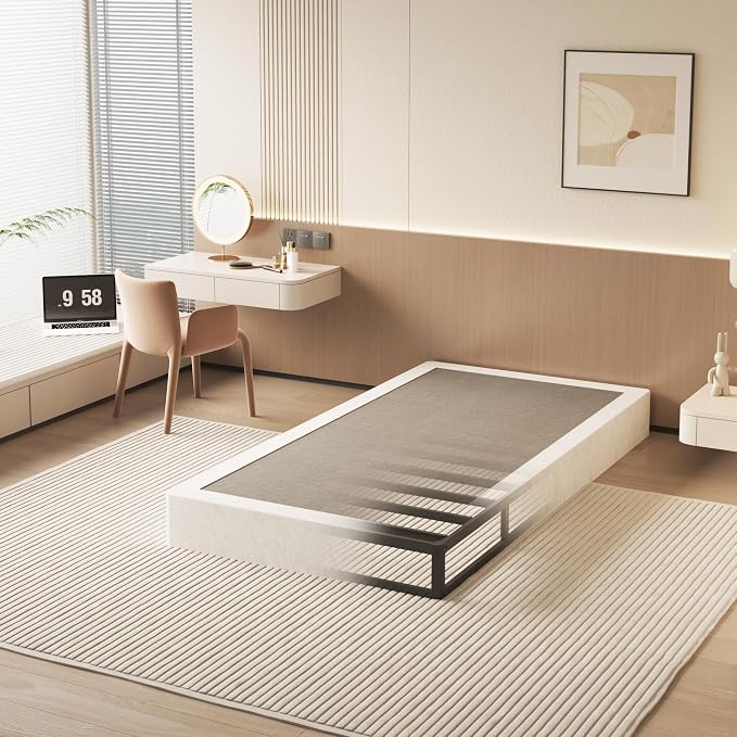 NHODIR Box Spring for Twin Bed, 7 inch Twin Size Box Spring Only, Strong Metal Frame Mattress Foundation, No Noise, Easy Assembly