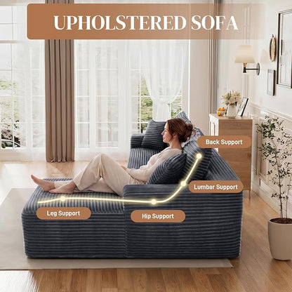 108" L Shaped Cloud Boneless Sectional Couches for Living Room, Modern Comfy Modular Deep Seat Memory Foam Compressed Corduroy Sofa Oversized Right Facing Chaise, No Assembly Required, Grey