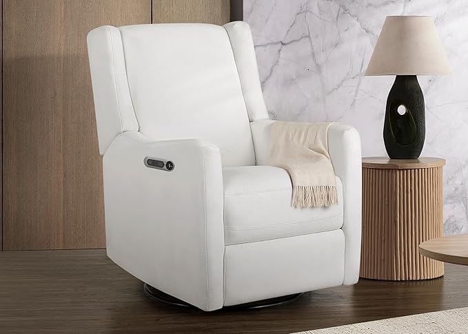 Delta Children Mercer Electronic Power Recliner and Swivel Glider with USB Port in LiveSmart Performance Fabric - Water Repellent & Stain Resistant, Pearl