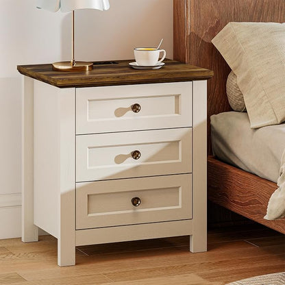 Farmhouse Dresser Nightstand Sets, 3-Piece Bedroom Furniture Set for Home | 6 Drawer Dresser Closet & 3 Drawer Nightstand Set of 2, Chest of Drawers for Bedroom, Living Room, Entryway, Antique White