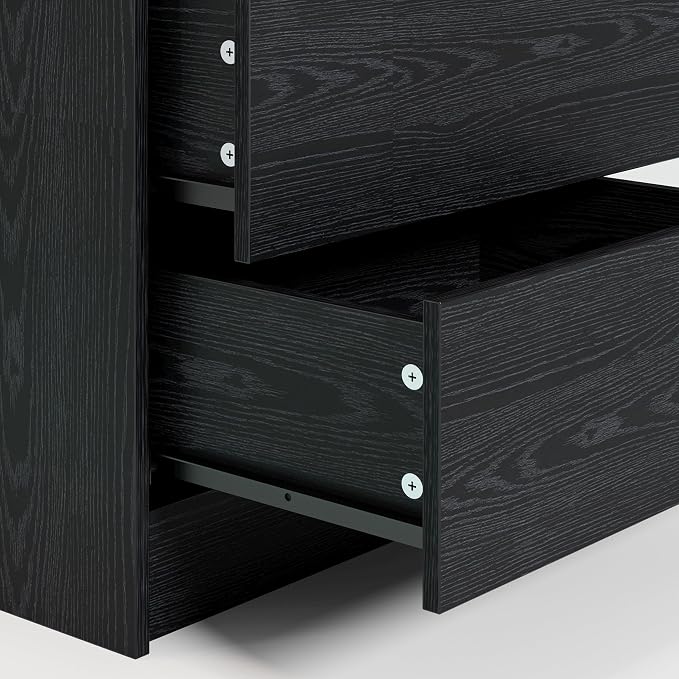 LIKIMIO Nightstand with Charging Station LED Light and 2 Drawers Black | bedside table; end table; charging station; LED light; 2 drawers; black wood grain; small spaces