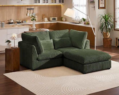 77" Oversized Corduroy Couch Modular Sectional Sofa, Washable Cloud Couch Sectional with Ottoman, 3 Seater Sectional Couches for Living Room, Fully Cover Removable, L Shaped, Corduroy, Green