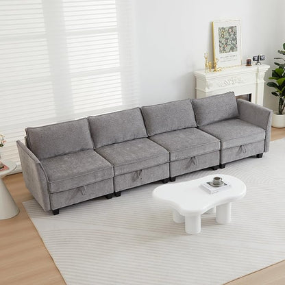 Modular Sectional Sofa, Convertible Couch with Storage, 4 Seater Sofa Modular with Reversible Chaise for Living Room, Office (Grey)