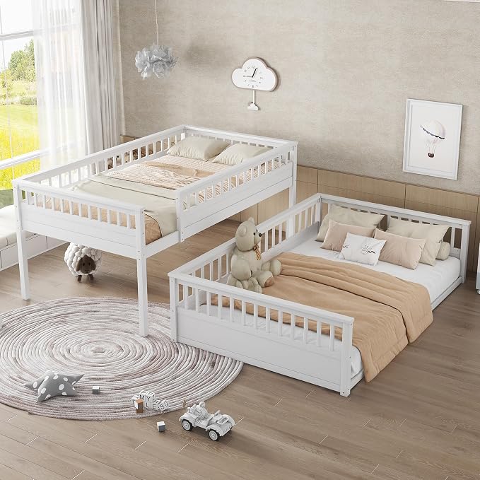 RUNNA Solid Wood Bunk Bed with Ladder, Guardrails & Detachable Design | Solid wood bunk bed, ladder, Guardrails, detachable split design, kids teens bedroom, no box spring