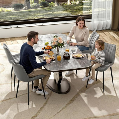 VECELO Dining Chairs Set of 6, Vegan Leather Fabric & Metal Frame, Mordern Style for Kitchen, Living Room,Offcie，Light Grey