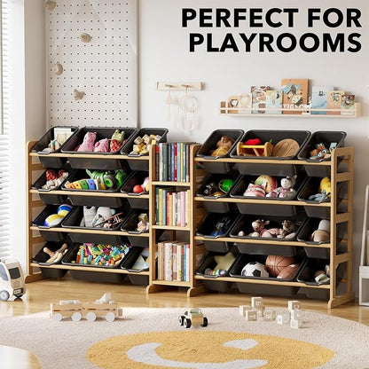 SpaceAid Large Toy Storage Organizer with 24 Bins and 3 Shelves, Toy Organizers Storage Bookshelf, Kids Bin Shelf Box Bookcase for Bedroom Playroom Organization Room Decor, True Black