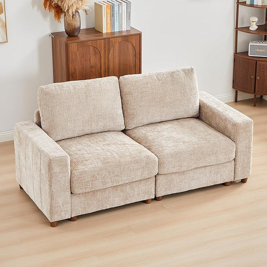 ORRD Comfy Loveset Couch, Chenille 2 Seat Sofa with Pillows, Modern Loveseat Sofa with Storage for Apartment, Living Room, Beige