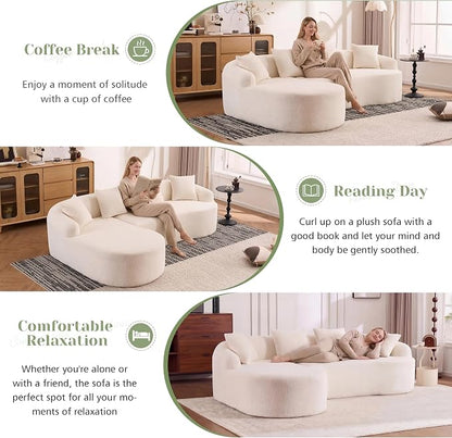 99" Curved Sofa with L-Shape Chaise,Modern Cloud Curved Couch with Deep Seat,No Assembly Required,Upholstered Oversized Couches for Living Room,Apartment (White, 99Inch)
