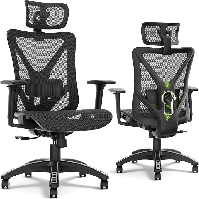 ELABEST T23 Ergonomic Mesh Office Chair, High Back Computer Desk Chair, Breathable AirMesh with Dual-Move Lumbar Support, 3D Armrests & Headrest, Tilt Lock,Big and Tall for Home Office(Onyx)