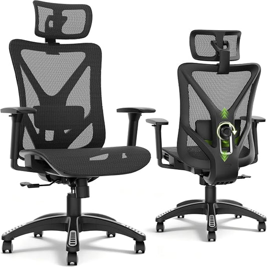 ELABEST T23 Ergonomic Mesh Office Chair, High Back Computer Desk Chair, Breathable AirMesh with Dual-Move Lumbar Support, 3D Armrests & Headrest, Tilt Lock,Big and Tall for Home Office(Onyx)