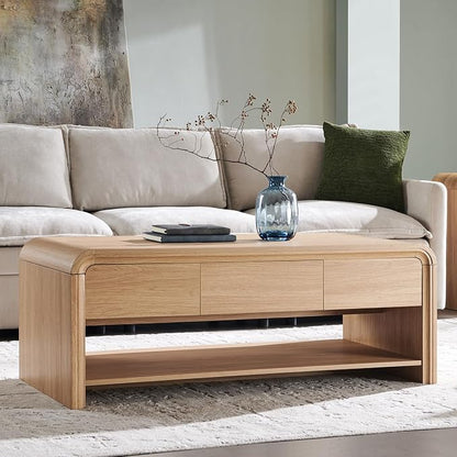 Aitjunz 47" Lift Top Coffee Table with Storage, Modern Coffee Table with Pull-Out Drawer and Two-Tier Storage, Rectangle Wood Center Table w/Curved Profile Design for Living Room, Natural