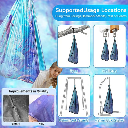 Sensory Swing for Kids Indoor & Outdoor Double Layer Therapy Cuddle Hammock Chair with 360 Swivel Hanger Kit Adjustable Swing for Child and Adult with Aspergers Autism ADHD (Cerulean)