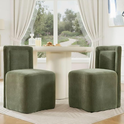 Hyfirm Upholstered Dining Chairs Set of 4, Mid-Century Scandinavian Parsons Armless Chairs with Plush Seat Cushion for Diningroom Bedroom Livingroom Reading Room，Green Fabric