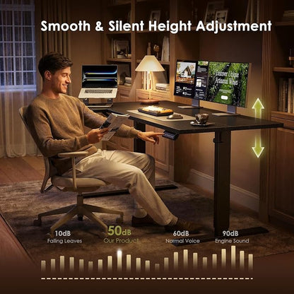 OffiGo Electric L Shaped Standing Desk, 55 Inches Height Adjustable Table, Reversible Corner Stand Up Desk, Lifting Computer Table for Home Office, Computer Workstation, Carbon Fiber Black