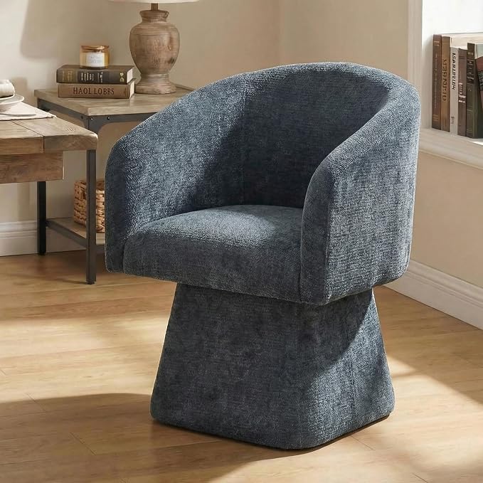 VKNOW Upholstered Swivel Dining Chairs Set of 2, Modern Dining Room Chairs with Barrel Back, Accent Arm Chair for Dining Room, Living Room, Bedroom, Vanity, Blue