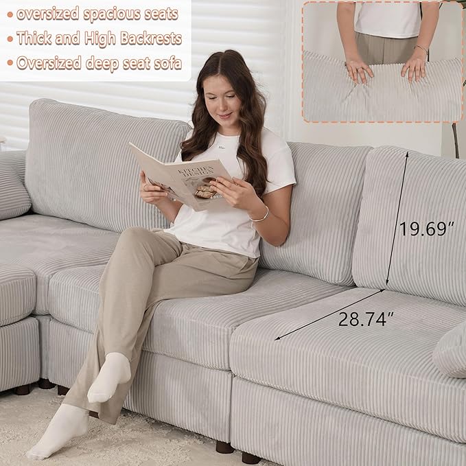 EASE MOOSE Oversized L Shape Sectional Modular Sofa, Extra Large Deep Seat Couch Modular Removable Washable Sectional Couch