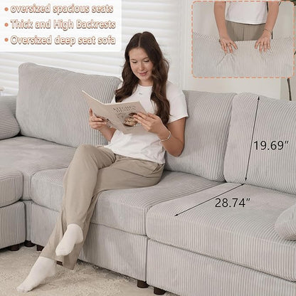 EASE MOOSE Large Sectional Modular Sofa,Modern Comfy 3 Seat Cloud Modular Couch, Modern Deep Seat Sectional for Living Room,Light Gray