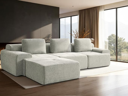 122" L-Shaped Modular Sectional Sofa, Oversized Boneless Cloud Couch for Living Room with Extra Deep Seat & High Back, Tool-Free No Assembly, Soft Chenille (Light Grey, 122 inch-L Shaped（3+1）)