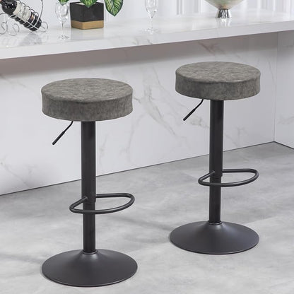Finnhomy Bar Stools Set of 2 Counter Height, Swivel Barstools with Footrest and Backless Round, Height Adjustable Modern Bar stools for Kitchen, Vintage Leather, Retro Grey