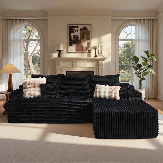 ovios 96" Cloud Sectional Couch with L-Shape Chaise,Modern Modular Sofa with Deep Seat, Upholstered Couches for Living Room Bedroom,No Assembly Required, Black (Plush Corduroy Fabric)