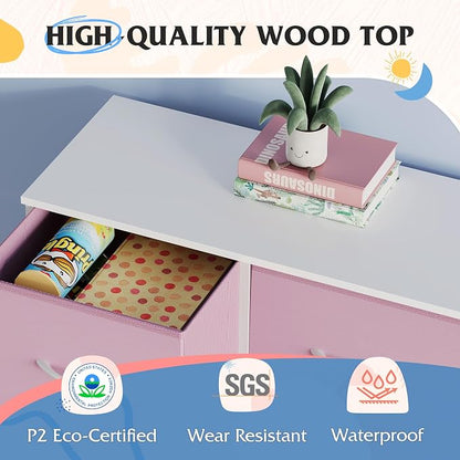 WLIVE Dresser for Bedroom with 5 Drawers, Wide Chest of Drawers, Fabric Dresser, Storage Organizer Unit with Fabric Bins for Closet, Living Room, Hallway,A-Pink