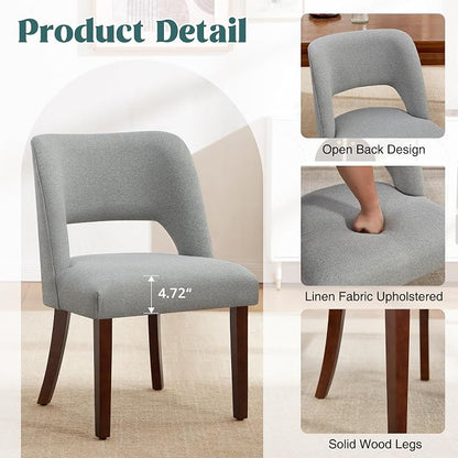 Dining Chairs Set of 6,Modern Dining Room Chairs with Thick Cushions,Upholstered Linen Fabric Kitchen Chairs for Kitchen Dining Room LIGHTGREY