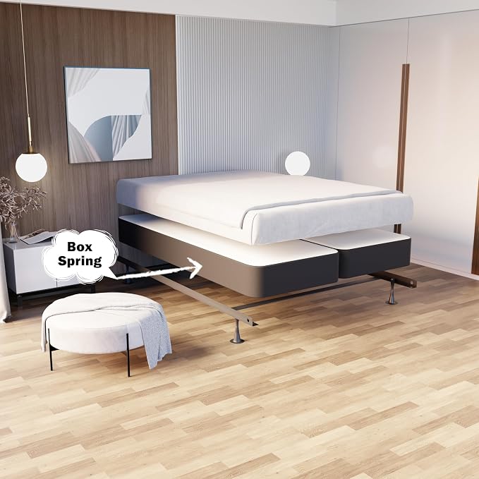 Greaton, Box Spring Bed Base Queen Size, 4-Inch Wood Mattress Foundation – Amish Made in USA – Quiet Noise Free, 2-Pieces Under Mattress-Support BoxSpring, Fully Assembled, Gray