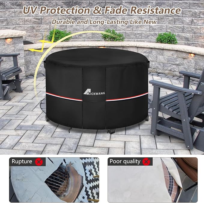 Fire Pit Cover Round 36 Inch Waterproof,Outdoor Heavy Duty Durable 600D Tear-Resistant Fire Pit Table Cover,Patio Round Firepit Cover 36" D x 24" H, Black