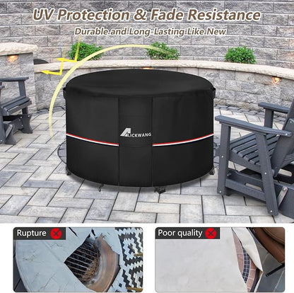 Fire Pit Cover Round 44 Inch Waterproof,Outdoor Heavy Duty Durable 600D Tear-Resistant Fire Pit Table Cover,Patio Round Firepit Cover 44" D x 24" H, Black