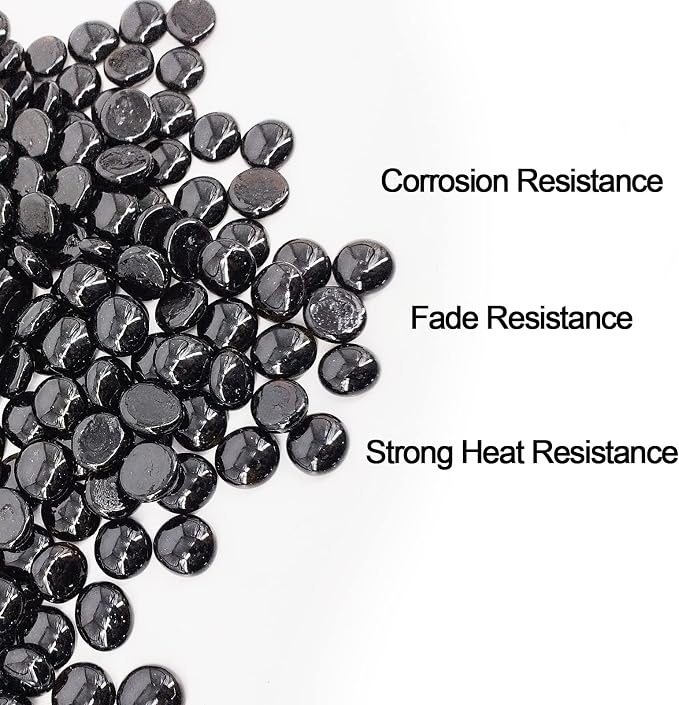 10 Pound Fire Pit Glass 3/4 Inch Reflective Round Fire Glass Drops Beads Rocks for Natural or Propane Fire Pit and Landscaping Onyx Black