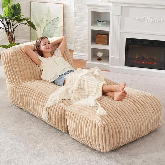 Hobestluk Giant Memory Foam Bean Bag Chairs Sofa for Adults (Khaki,Large) | Soft Fabric,Ergonomic Back Support,Lightweight,Easy Clean,No Assembly,Wear-resisting,For Livingroom Guest room,Well-looking