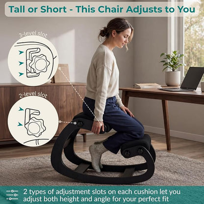 NYPOT Ergonomic Kneeling Chair with Adjustable Seats - Knee Chair for Posture Correction & Kneel Rocking Stool for Desk - Back Pain Relief for Home and Office, Supports 250 pounds - 5 Years Warranty