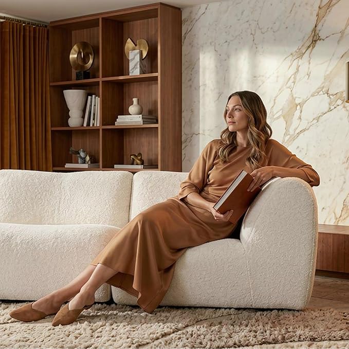 Sofa Corner Modular, Modern Boneless Sofa with Deep Seat, Sherpa Boucle Cloud Couch for Living Room, Cozy Teddy L-Shaped Couches, No Assembly, White, Sofa Corner Modular