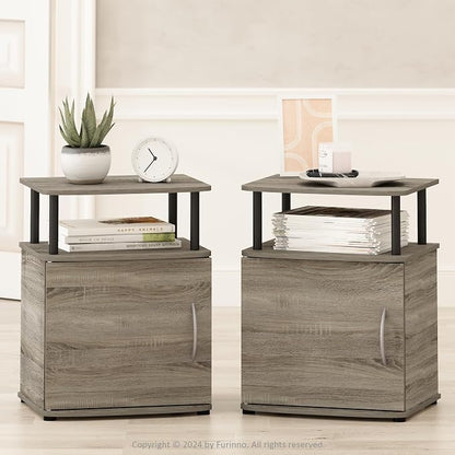 Furinno TIDUR Night Stand Set of 2, Nightstand with Open Shelf and Door Cabinet, Round Corner Bedside Table, End Table, Side Table, for Bedroom, Closet, Dorm, French Oak
