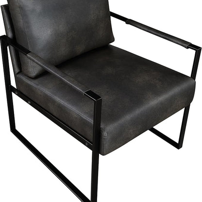 Lexicon Modern Accent Chair, Faux Leather Upholstered Living Room Chair With Wrapped Armrests,Arm Chair With Black Metal Frame,Comfy Single Chair For Living Room/Bedroom/Reading Room/Office,Dark Brown