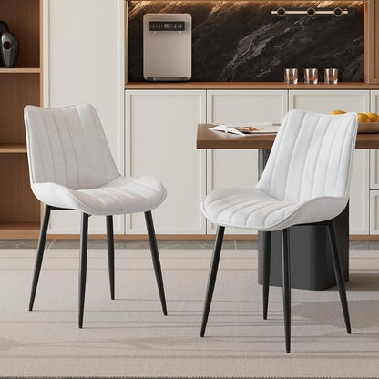 VECELO Dining Chairs Set of 2, Velvet Fabric & Metal Frame, Mordern Style for Kitchen, Living Room,Offcie，White