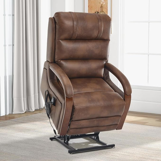 Trustyue Power Lift Recliner Chair,180° Lay Flat Recliner,Lift Chair with Massage and Heat,Standing Assistance, Living Room Chair for Elderly People Faux Leather, Brown