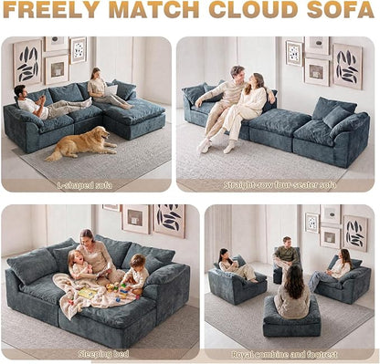 109" Boneless Cloud Couch Sectional for Living Room, Oversized Modular L Shaped Sofa with Ottoman, Deep Seat Chenille Sectional Couch for Cloud-Like Comfort(Blue)
